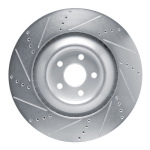 Ford Mustang Mach-E Brake Rotor (1) - Front Right - R1 Concepts - Drilled & Slotted - Silver - `21-`25